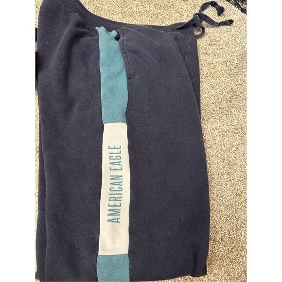 American Eagle Outfitter Fleece Drawstring Jogger Sweatpants Blue White Size XS - Picture 4 of 4